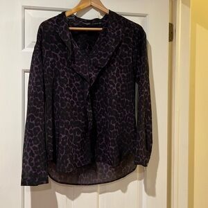 Ann Taylor Leopard Print Semi-Sheer Ruffle Blouse